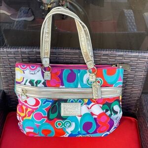 Coach POPPY Graffiti VIBRANT Multicolor Shoulder Bag with Gold Accents